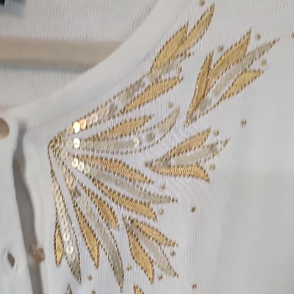 Bob Mackie Cream and Gold Embellished Cardigan - Picture 3 of 10